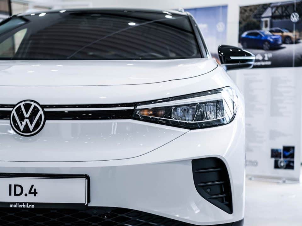 New white Volkswagen car in a showroom