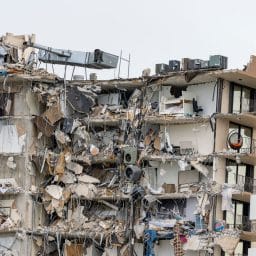 Aftermath of the Champlain Tower collapse shows levels of the building exposed with personal property mixed among the debris