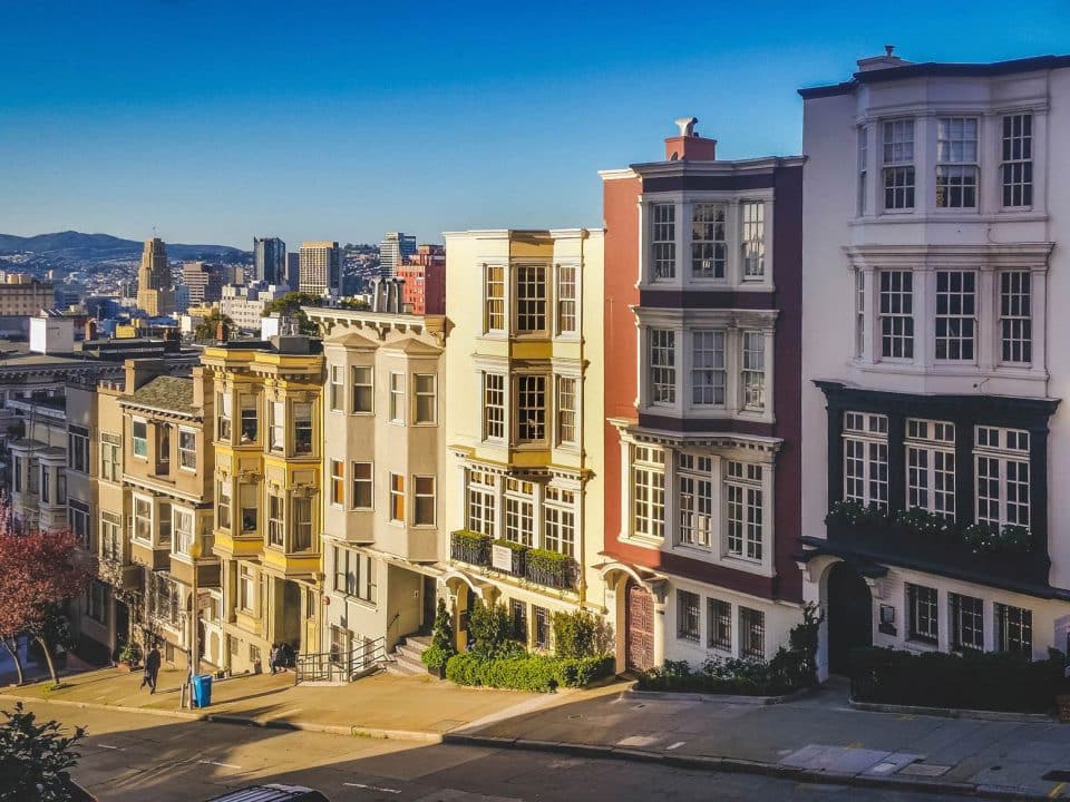 Residences along a street on a hill in San Francisco