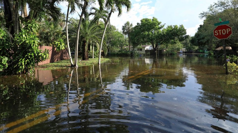 A flooded intersection in a neighborhood