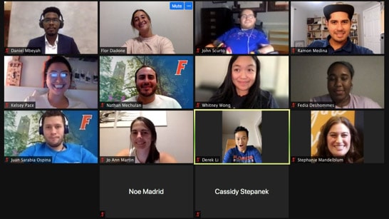 Screen capture of a zoom meeting for the HBSA Welcome Event shows 14 students participating