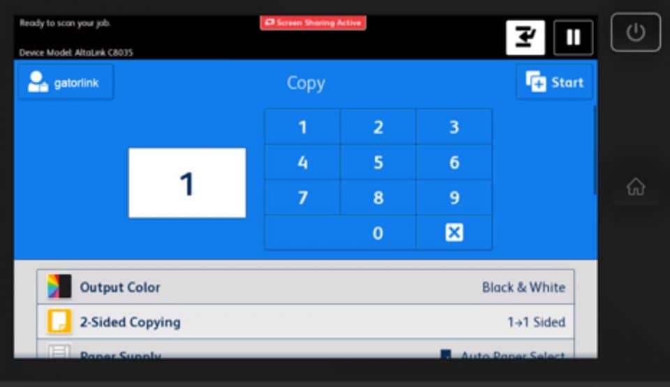 LCD screen showing how many copies you want with keypad buttons to change the number