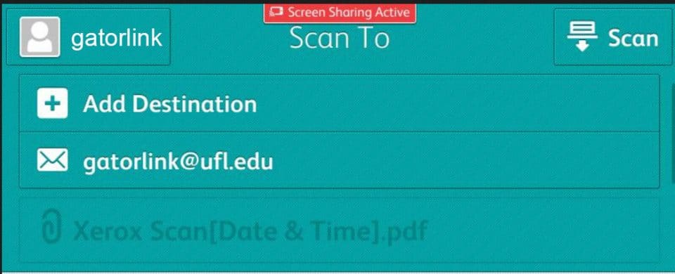 LCD screen at the printer showing the email destination