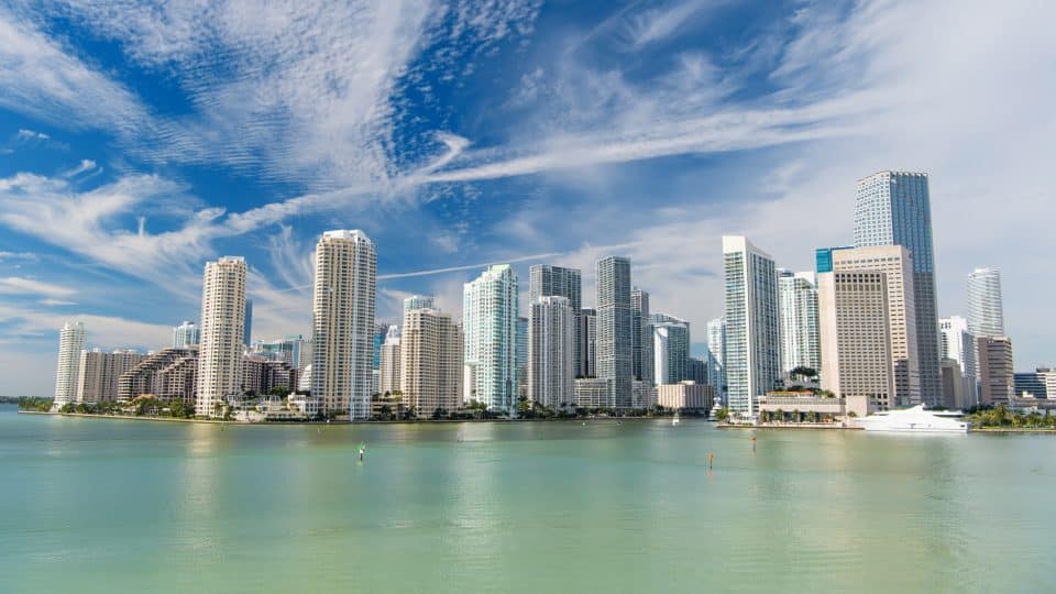 Miami skyline with the Atlantic Ocean in the foreground