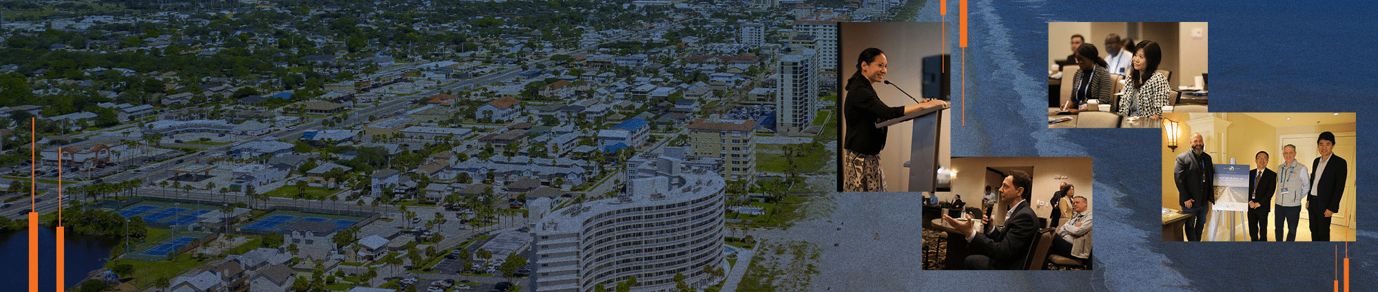 Collage of event photos over the shore line of Jacksonville Beach, Florida