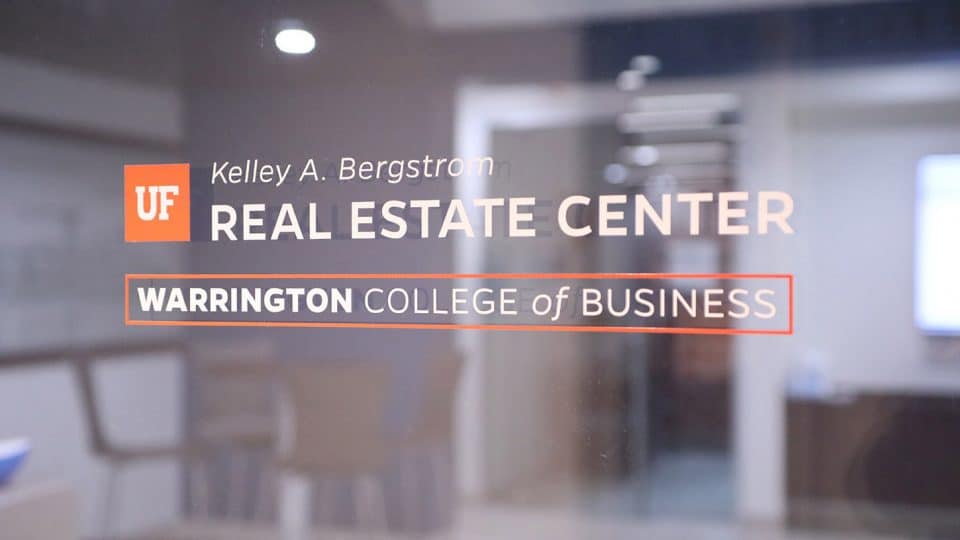 UF Kelly A. Bergstrom Real Estate Center, Warrington College of Business sign on the center's entry door