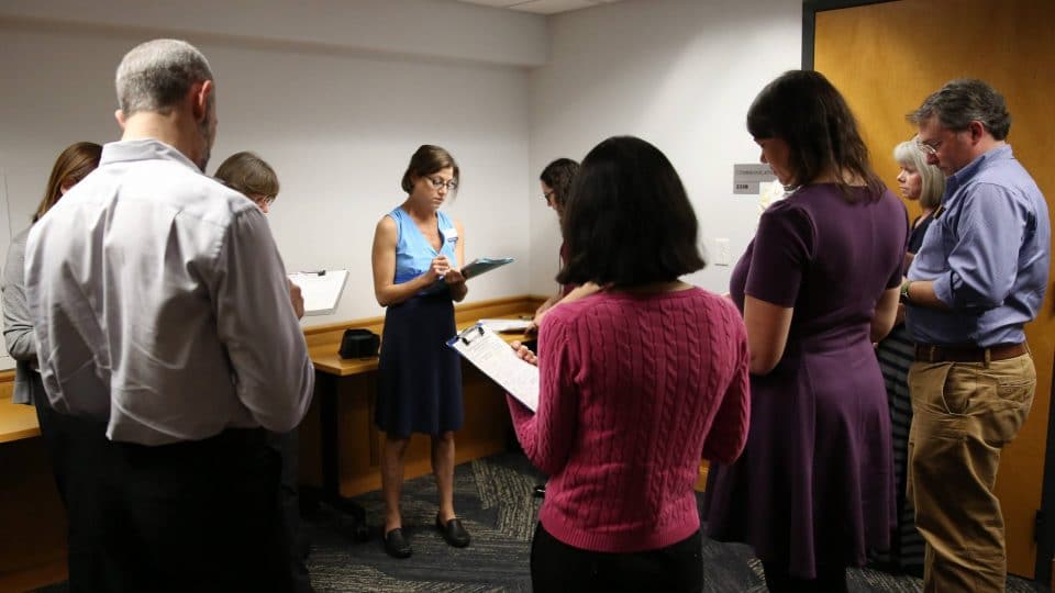 UF Business for Good Lab: Sustainable Business Consulting for B Corp certification. Judges including Jared Meyers & Jennifer Moreau of Florida for Good, Matt Williams of UF Office of Sustainability, Ken & Cindy LaRoe of First Green Bank, Ana Portocarrero of UF’s MIB & MSM programs, Nancy Deren of Enrich Life, and Melanie Shore of Ameris Bank deliberate with Kristin Joys in Spring 2019