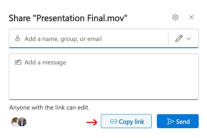 Screen capture: GatorCloud Stream Share options with Copy Link indicated