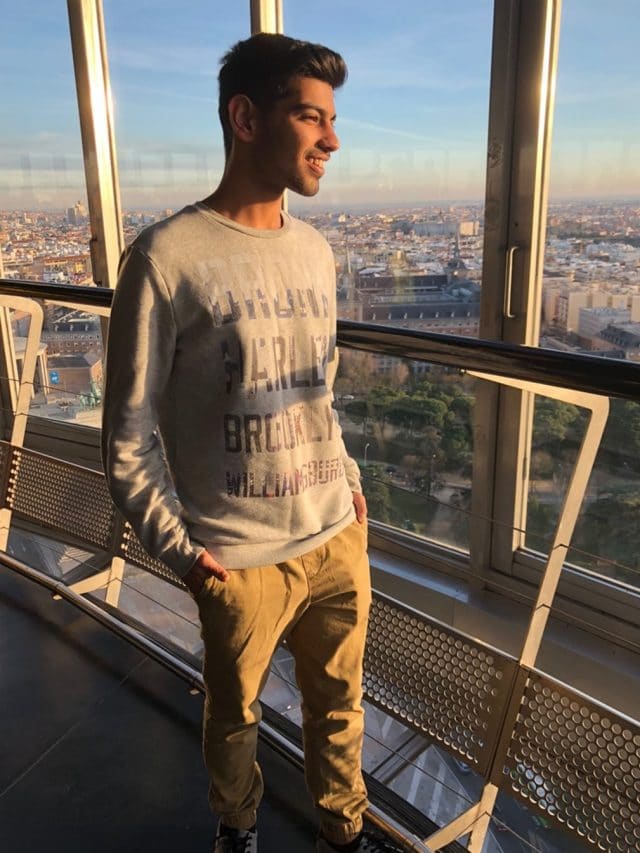 Student overlooking city view of Madrid, Spain.