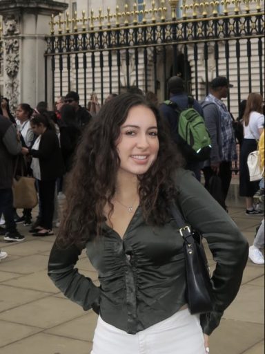 Student in front of building in Dublin.