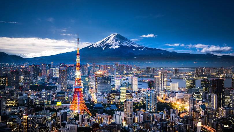 Mt. Fuji in the background of the Tokyo skyline