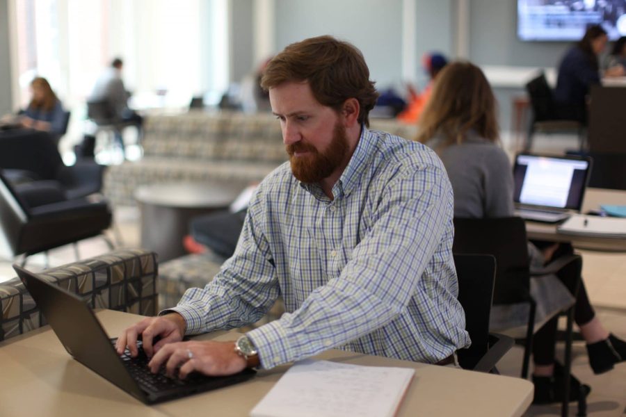Student working on a laptop