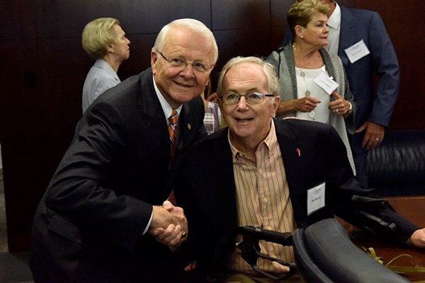 William A. "Mac" McGriff, III with his cousin, Perry McGriff, during a ceremony where the Shands Boardroom at UF Health Jacksonville was renamed the W.A. "Mac" McGriff III Boardroom