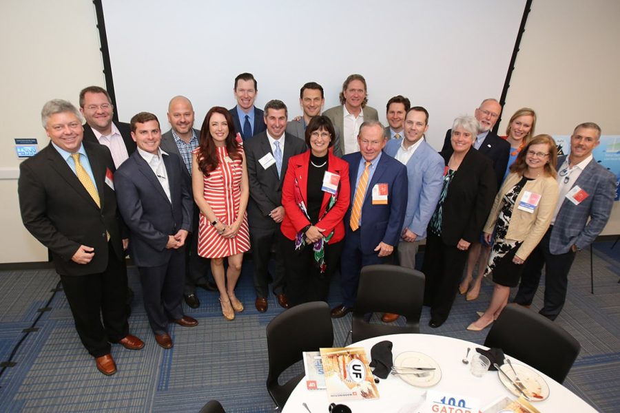 Eighteen Warrington College of Business representatives at the 2017 Gator100 awards