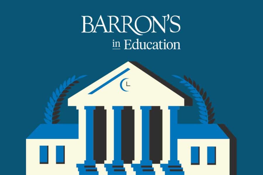 Barron's in Education text over a graphic of a white building