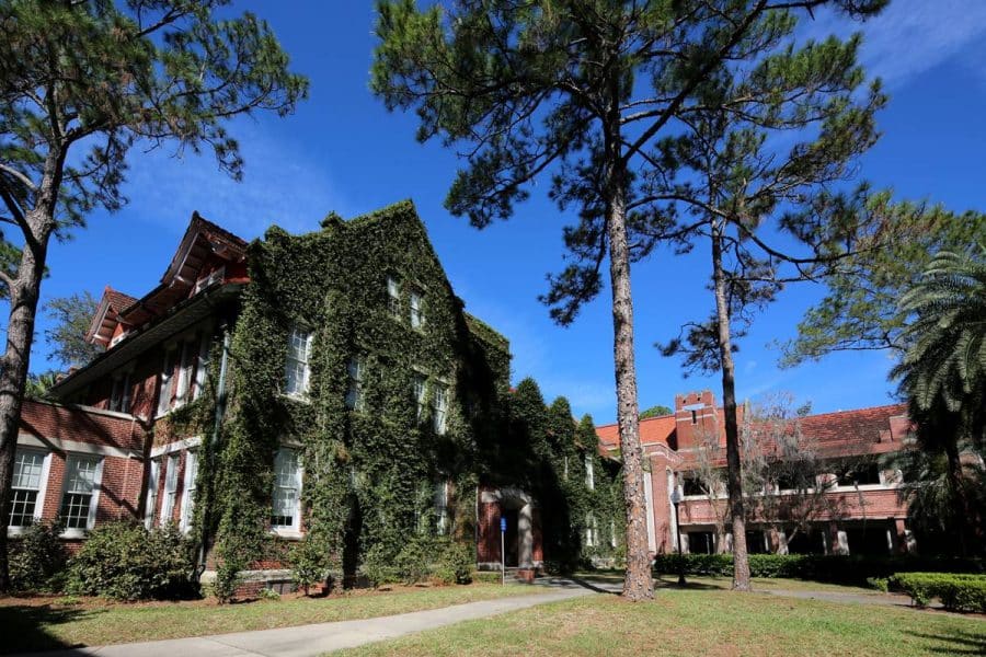 Bryan Hall covered in ivy