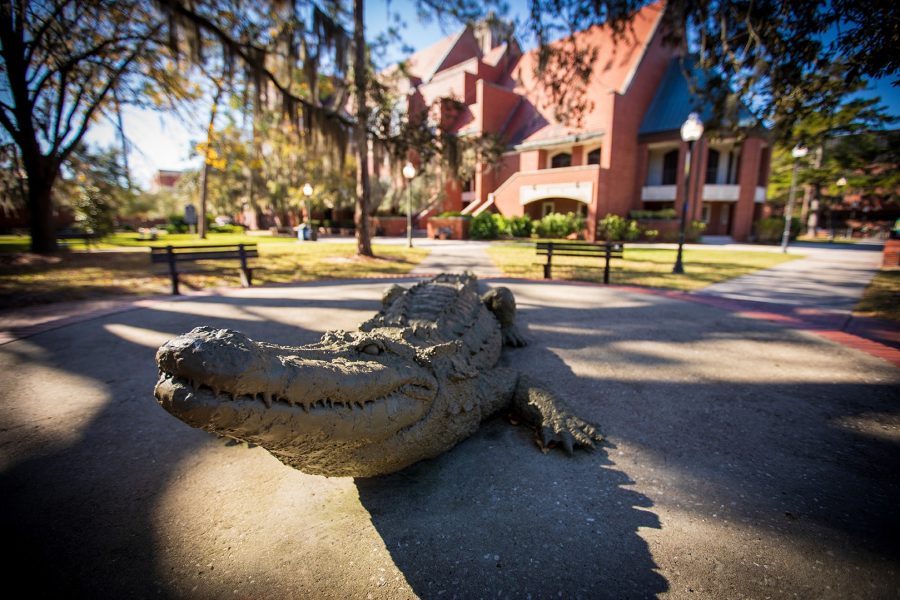 Auditorium Park gator statue close up