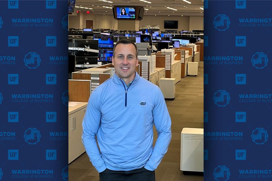 Steve Kiker in front of the Wells Fargo Corporate and Investment Bank trading floor