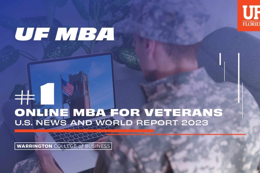 UF MBA #1 Online MBA for Veterans, US News and World Report 2023, University of Florida Warrington College of Business.