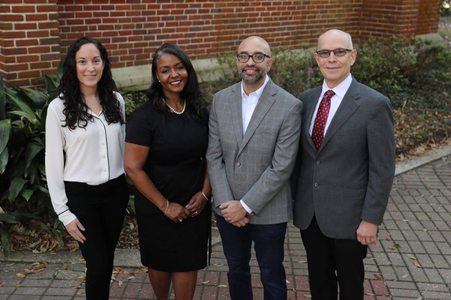 Warrington's 2023 Teaching/Advising Award winners (from left) Lena Rabe, Michelle Bloom-Lugo, Michael Ricci and Robert Emerson.