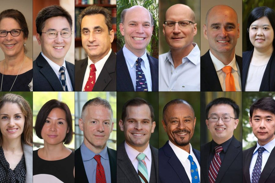 The 14 tenure-track faculty members of Warrington's Department of Management. Joyce Bono, John Chen, Larry DiMatteo, Robert Emerson, Amir Erez, Aaron Hill, Yixuan Li, Klodiana Lanaj, Gwen Lee, David Gaddis Ross, Brian Swider, Robert Thomas, Mo Wang and Nan Zhang.