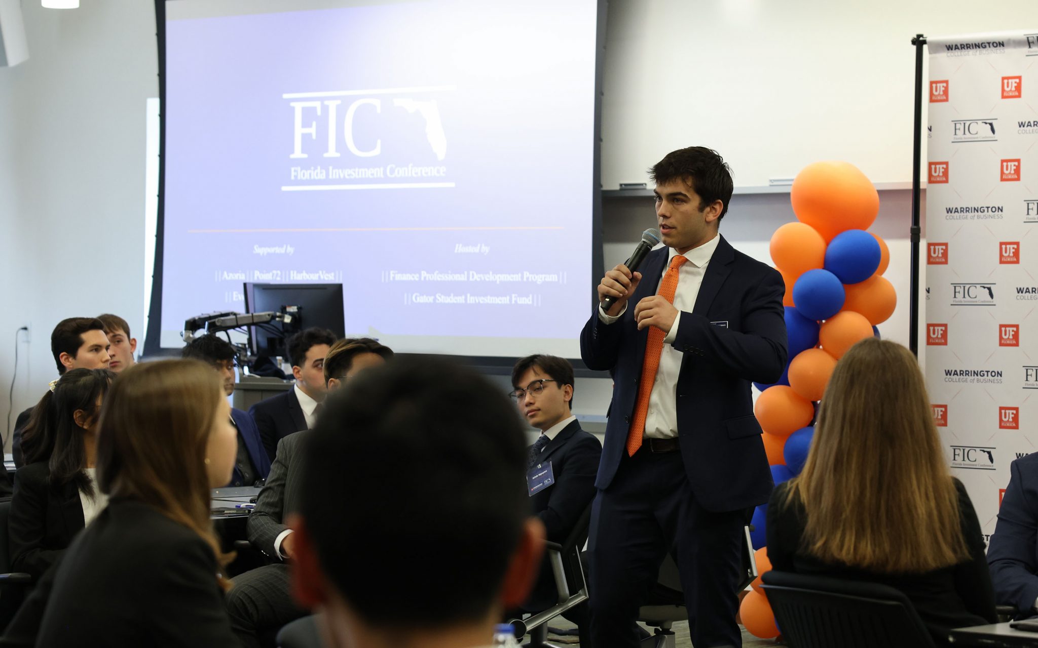 Finance student gives a presentation
