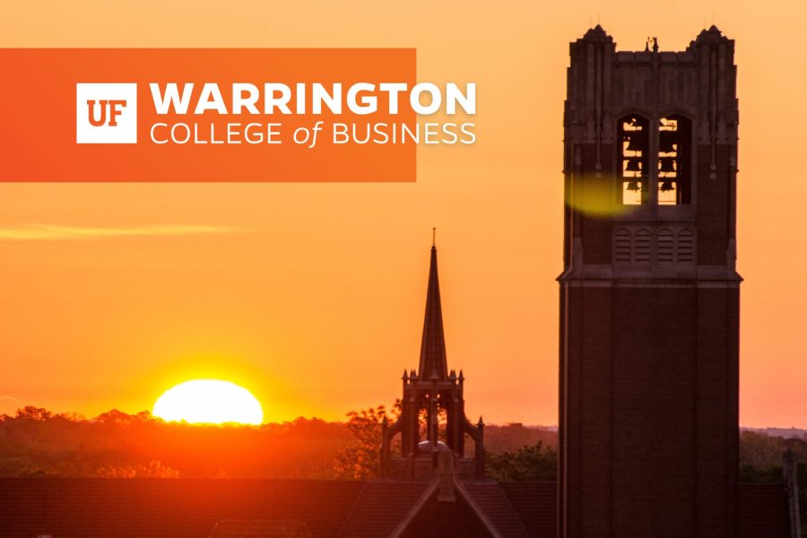 Sunset over the University of Florida campus looking out past Century Tower.