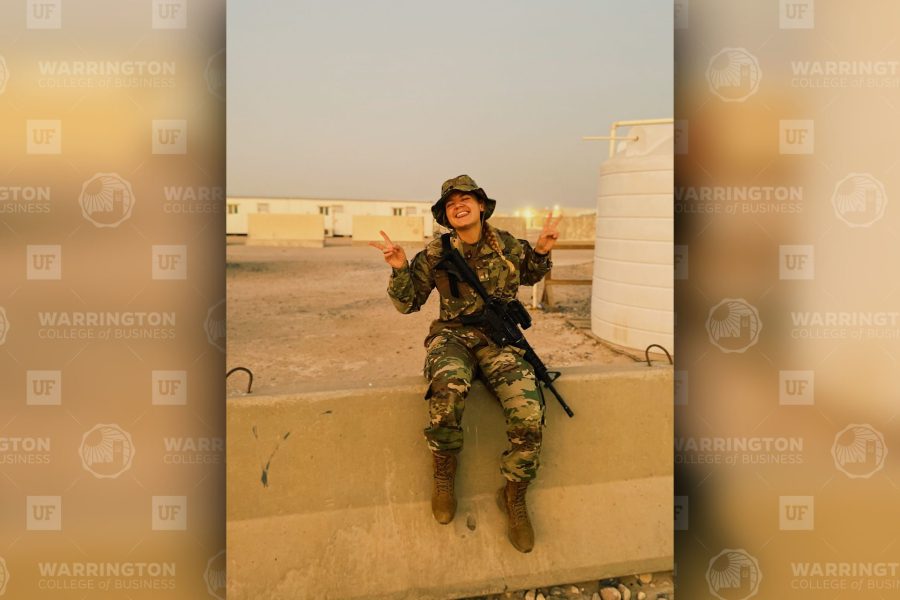 Lindsay Collins in Army fatigues.