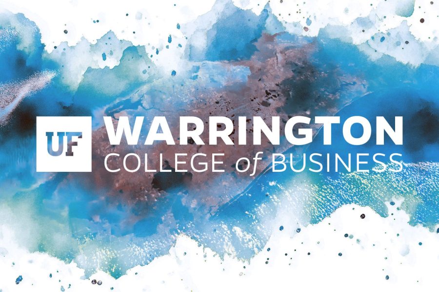 UF Warrington College of Business logo overlayed on splashes of color