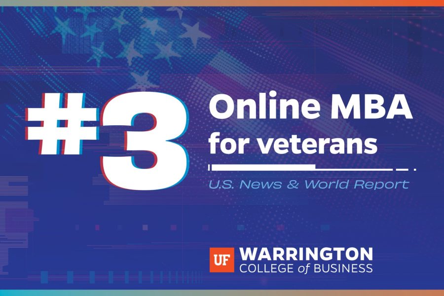 #3 Online MBA for veterans, US News & World Report, UF Warrington College of Business.