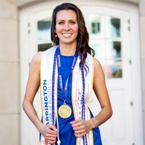 Rachael Kistner wearing her honors cords and other recognition.