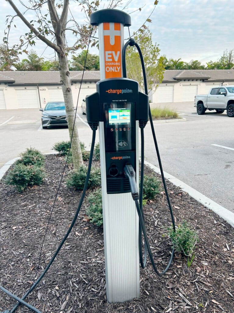 EV charging station in an apartment parking lot