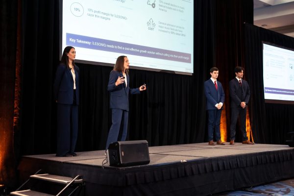 John Molson Undergraduate Case Competition Team presenting their case on stage