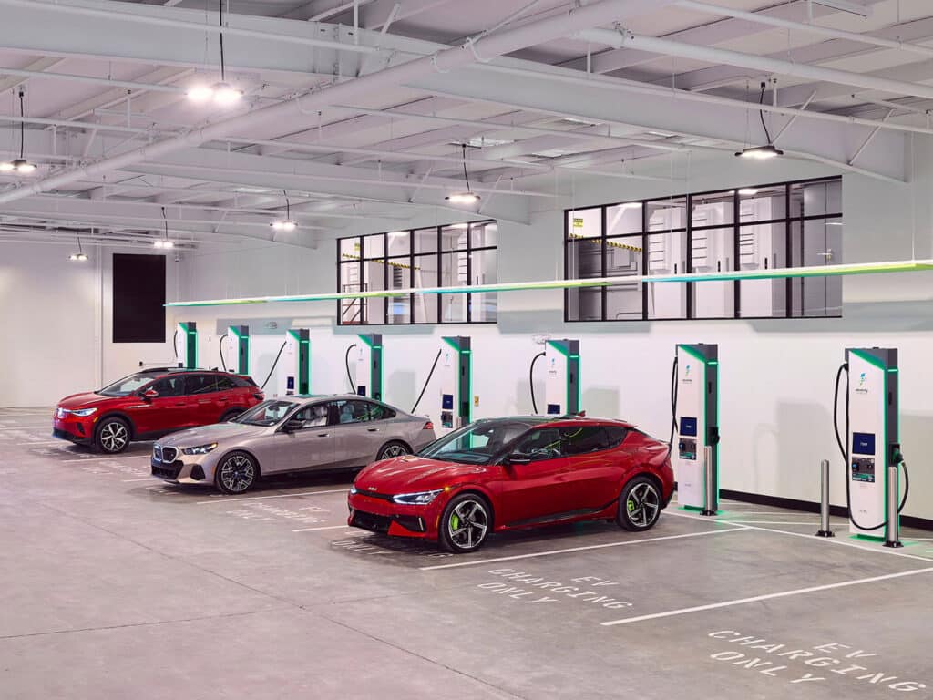 Indoor parking lot with EV charging stations
