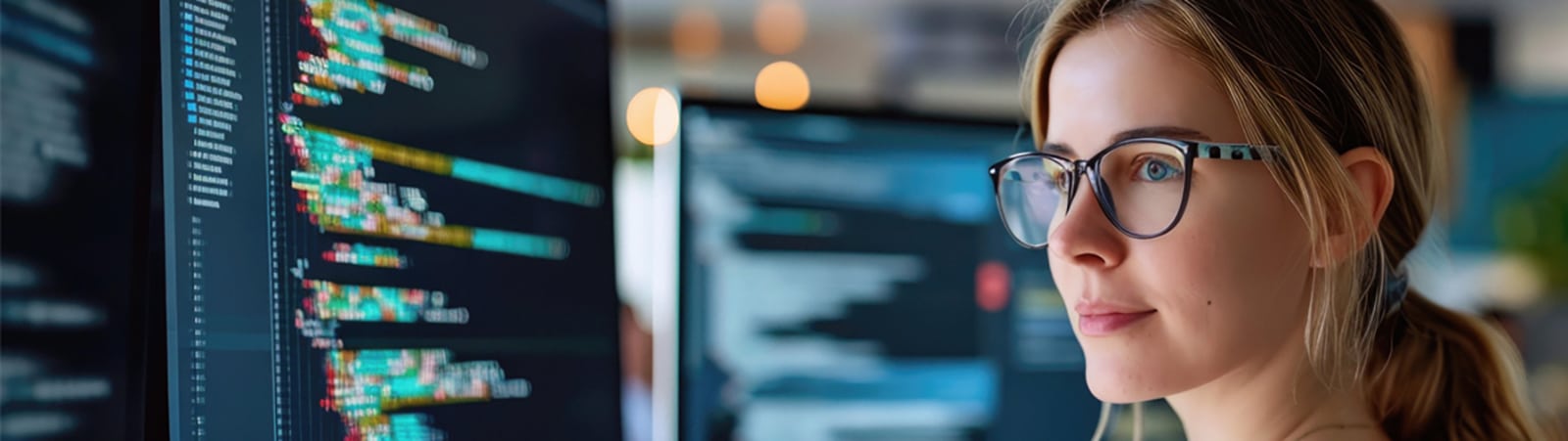 A student from the University of Florida Warrington College of Business' MS in ISOM - Data Science looks at a computer monitor with code