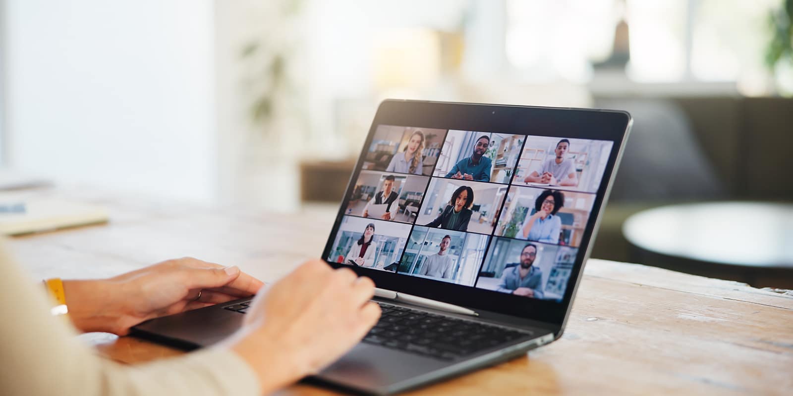 A student from the University of Florida Warrington College of Business' Online Master of International Business program on a group video call for a project