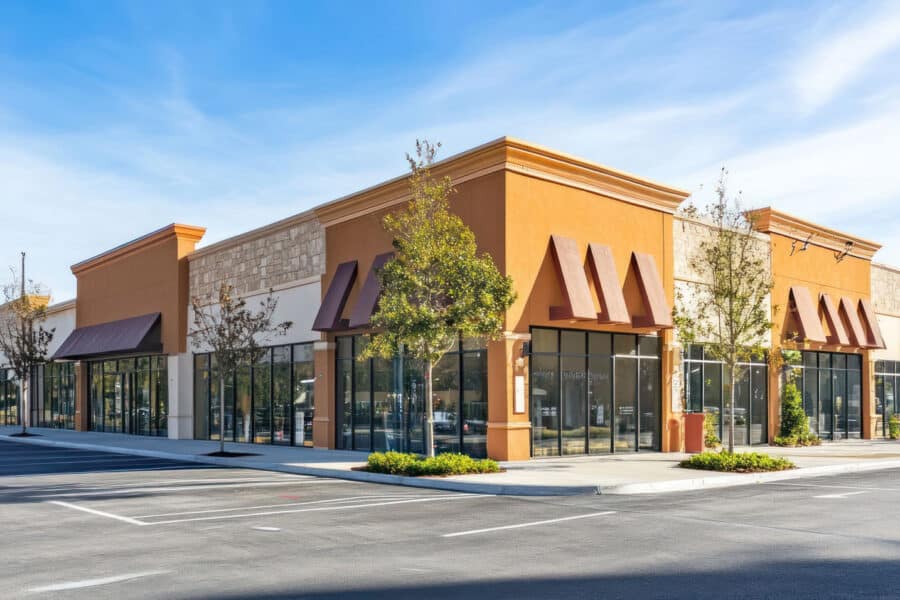 A business plaza with several spaces