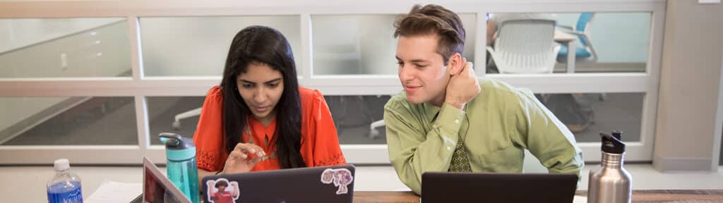 Two students in an advising session.
