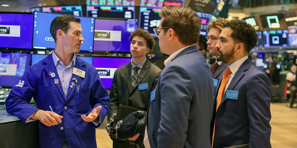 UF Warrington students participating in the Financial Professional Development program tour a trade floor