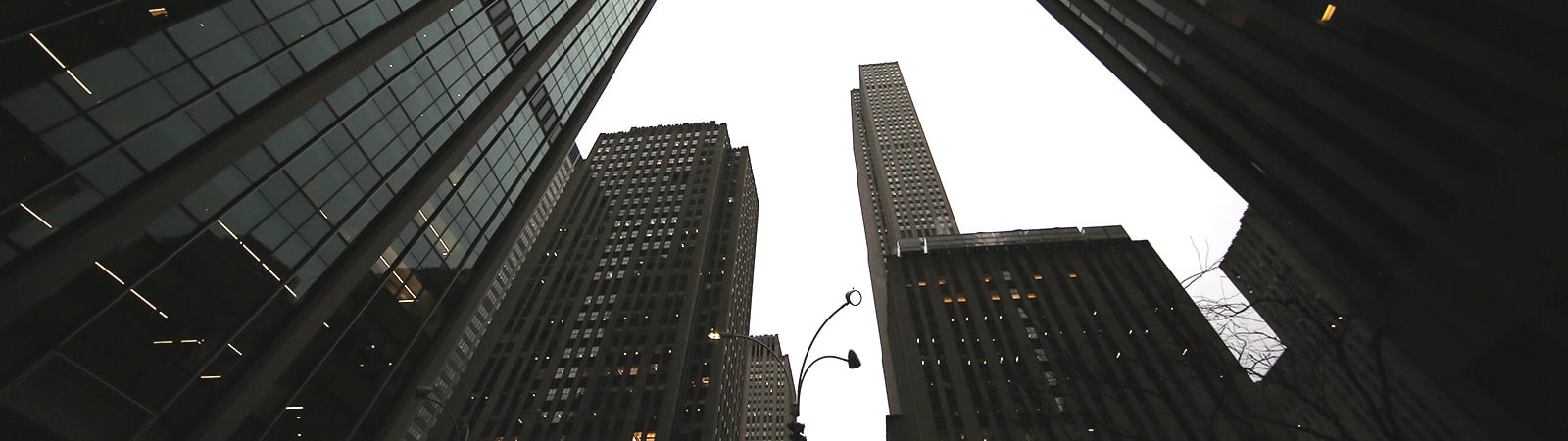 Worm's eye view of skyscrapers.