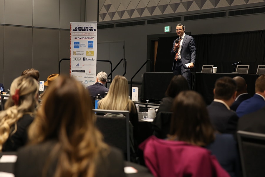 Max Dolinsky speaking at UF's Future Advisors Conference. 