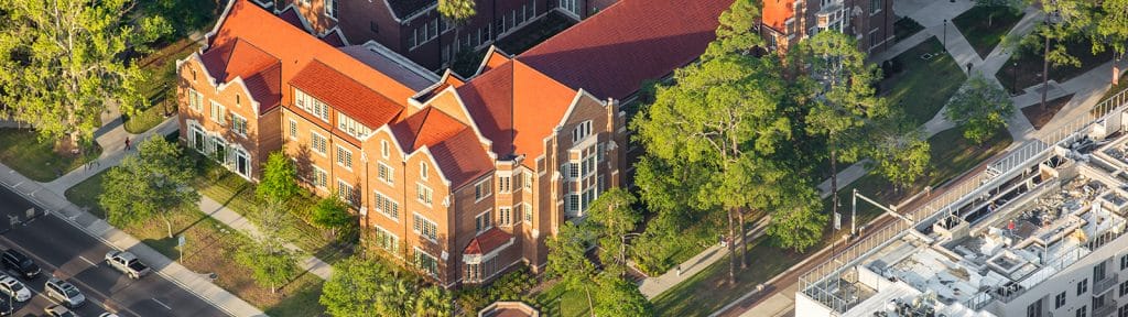 Aerial view of Heavener Hall. 