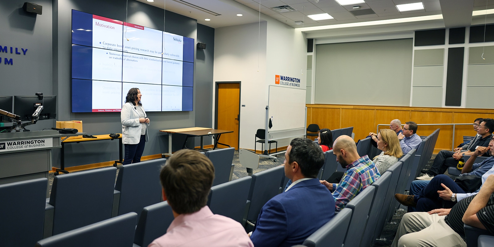 A presentation put on by UF Warrington's FinTech Research Center, with an audience of faculty, industry partners, and students from the PhD in Finance and Real Estate FinTech program