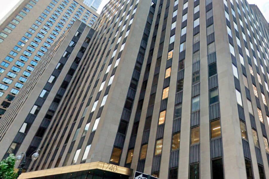 Looking up at skyscrapers from street-level