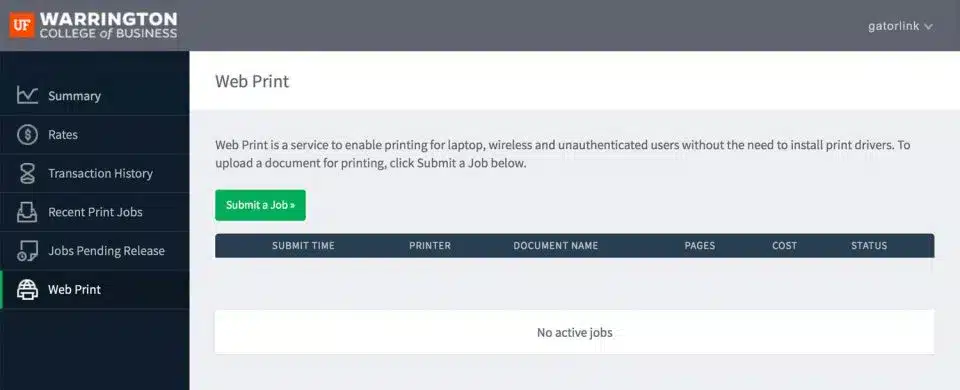 screen cap of the printer interface