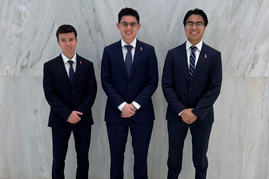 Marcos Ortega (BSBA Finance ’28), Sebastian DiBenedetto (BSBA Finance ’28) and Marco Pizarro (BSBA Finance ’28).