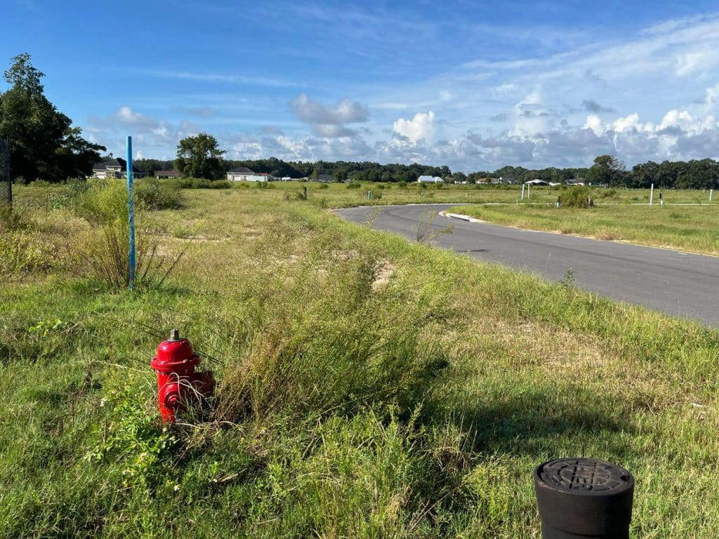Empty lots along a street in Bridlewood