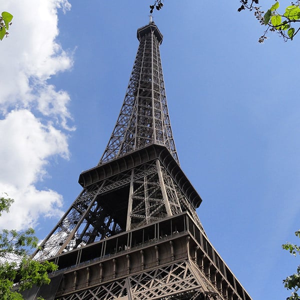 Looking up at the Eiffel Tower in Paris, France