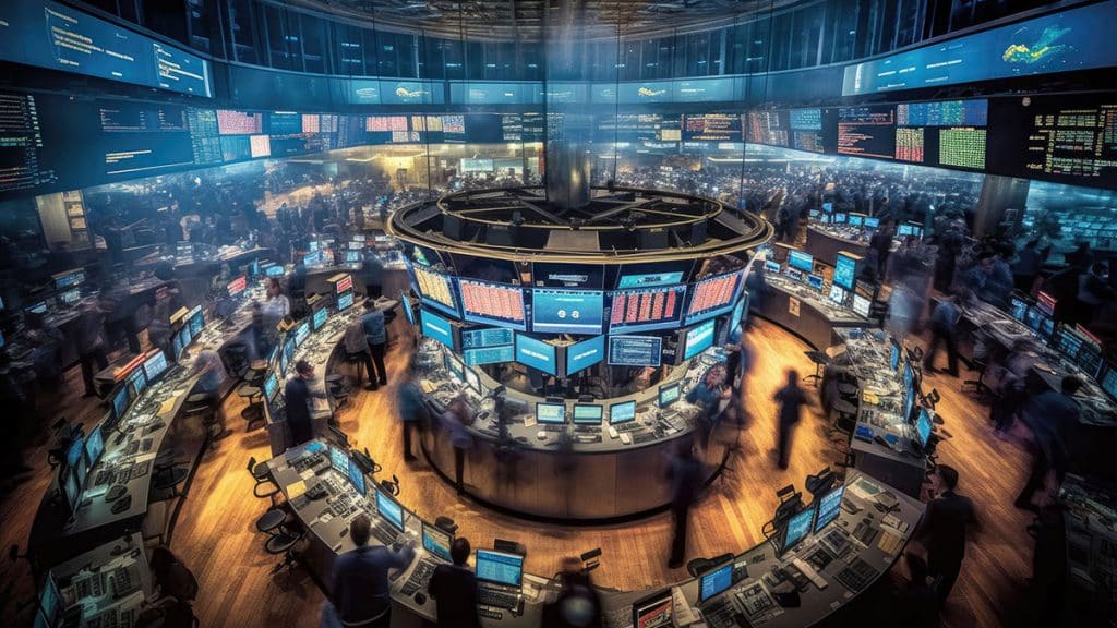 AI generated graphic depicting the stock exchange trading floor